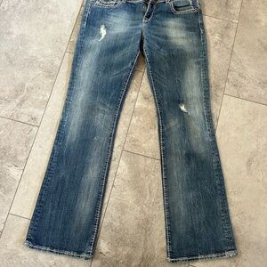 Vigoss Women's Distressed Y2K Blue Boot Cut Jeans